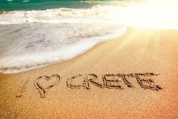 Crete Inscription Sand Sea — Stock Photo, Image