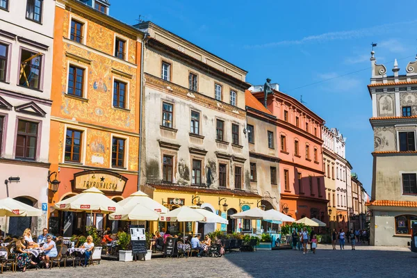 Lublin Poland September 2018 Historic Tenements Outdoor Restaurants Old Town — Stock Photo, Image