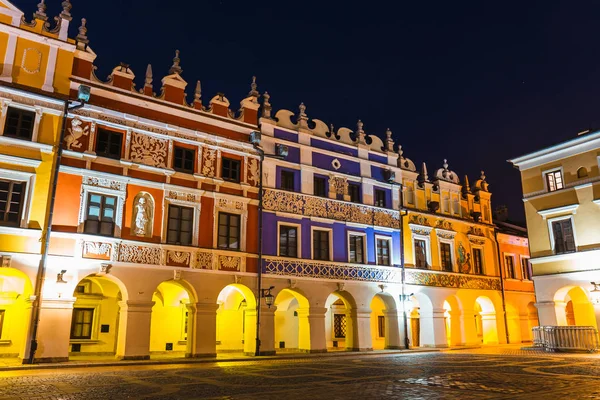 Großer Marktplatz Zamosc Der Nacht Beispiel Einer Renaissance Stadt Mitteleuropa — Stockfoto