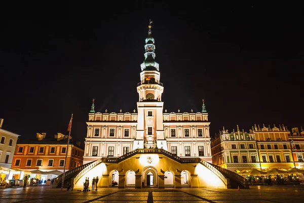 Grande Praça Mercado Zamosc Noite Exemplo Uma Cidade Renascentista Europa — Fotografia de Stock