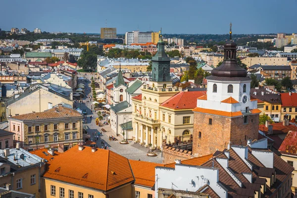 Lublin, Polonya, 01 Eylül 2018: Lublin, Polonya'nın tarihi merkezinin havadan görünümü