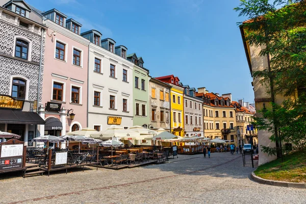 Lublin Polska Września 2018 Zabytkowe Kamienice Zewnątrz Restauracji Starym Mieście — Zdjęcie stockowe