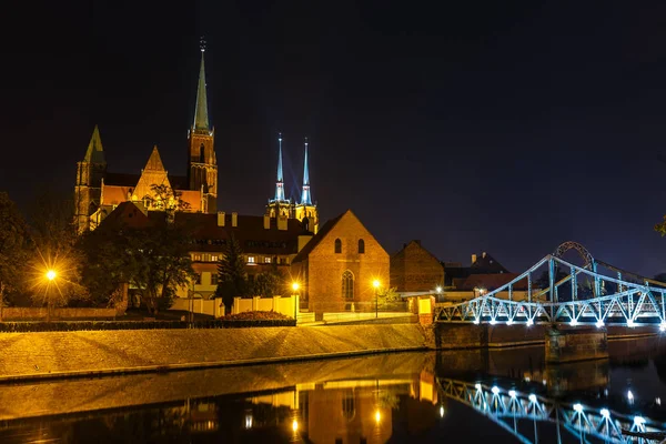 Night View Church Holy Cross Bartholomew Cathedral Saint John Baptist — Stock Photo, Image