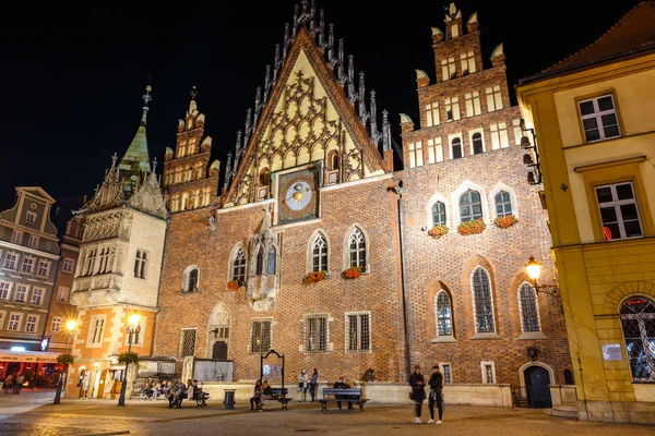 Wroclaw Polônia Outubro 2018 Cena Noturna Praça Mercado Wroclaw Com — Fotografia de Stock