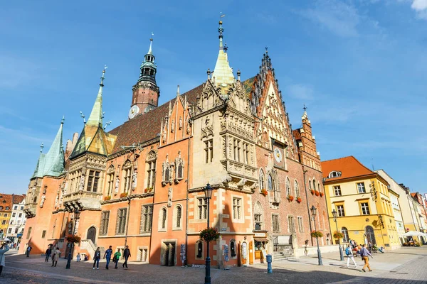 Wroclaw Polonya Ekim 2018 Sabah Sahne Ile Belediye Binası Polonya — Stok fotoğraf