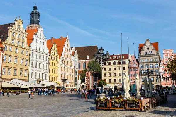 Wroclaw Polen Oktober 2018 Ochtend Scène Wroclaw Marktplein Met Stadhuis — Stockfoto