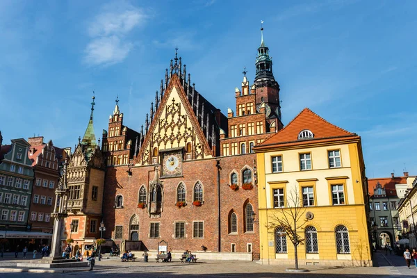 Wroclaw Polonya Ekim 2018 Sabah Sahne Ile Belediye Binası Polonya — Stok fotoğraf