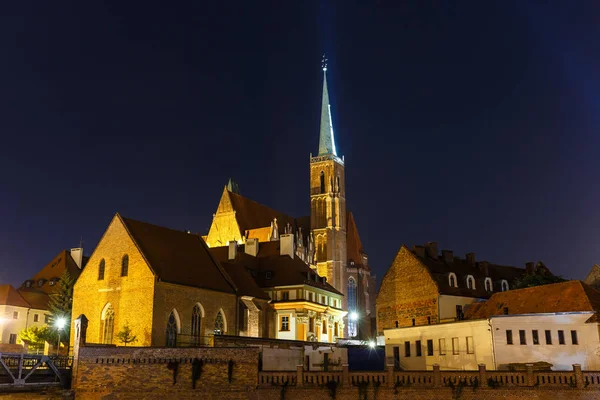 Night View Church Holy Cross Bartholomew Wroclaw Poland — Stock Photo, Image