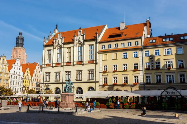 Wroclaw Polen Oktober 2018 Ochtend Scène Wroclaw Marktplein Met Stadhuis — Stockfoto