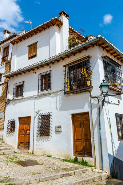 Vista Calle Del Barrio Histórico Del Albaicín Granada Andalucía España —  Fotos de Stock