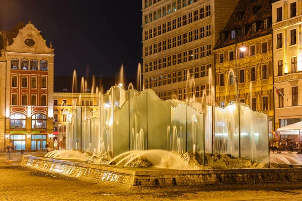Wroclaw Old City Fountain Night Poland — Stock Photo, Image