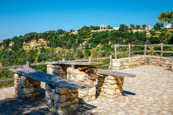 Old Vintage Bench Interior Crete Greece — Stock Photo, Image