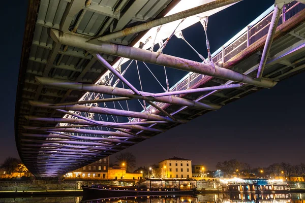 Passerelle Bernatka Sur Vistule Nuit Cracovie Pologne — Photo