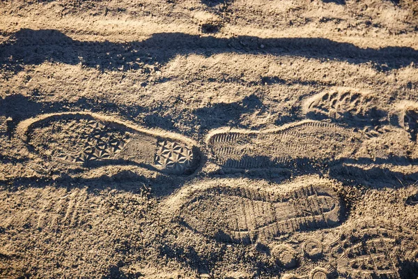 Traces Shoes Dirt Road Close — Stock Photo, Image