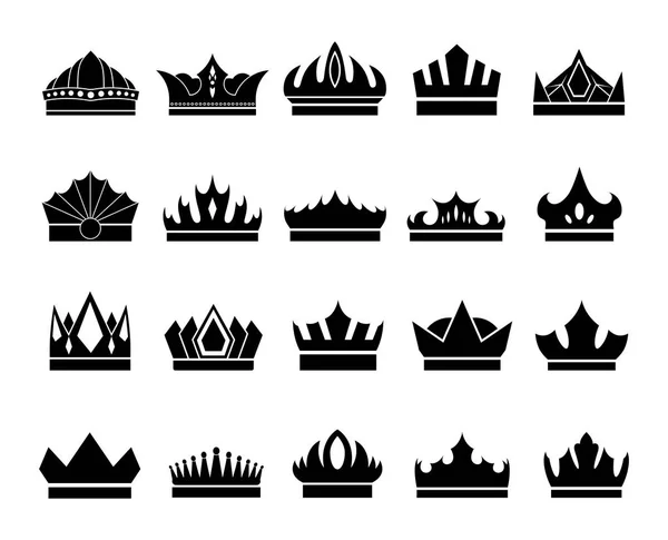 Ensemble d'icônes de couronne élégantes sur fond blanc — Image vectorielle
