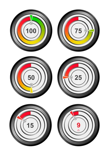 Conjunto Indicadores Cor Gráficos Percentuais Ilustração Vetorial — Vetor de Stock