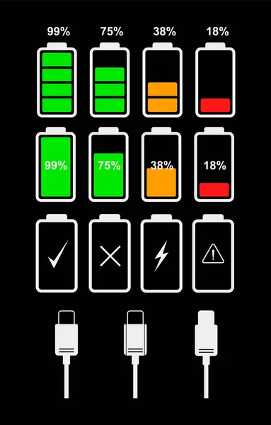 Set Battery Indicator Icons Charger Connector Vector Illustration — Stock Vector