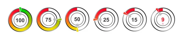 Színes mutatók százalékos diagramok — Stock Vector