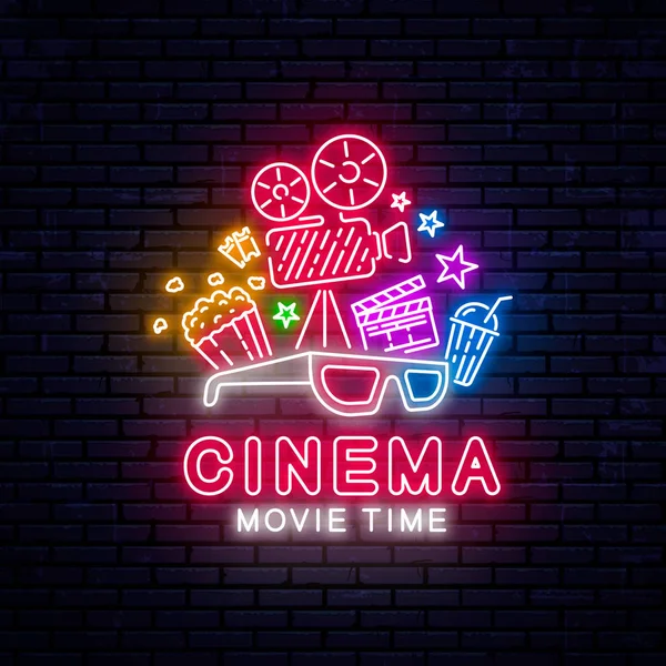 Bright neon sign for the cinema — Stock Vector