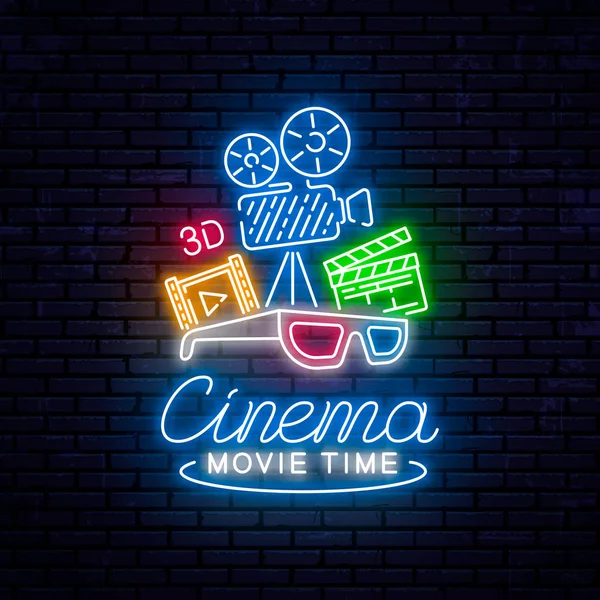 Bright neon sign for the cinema — Stock Vector