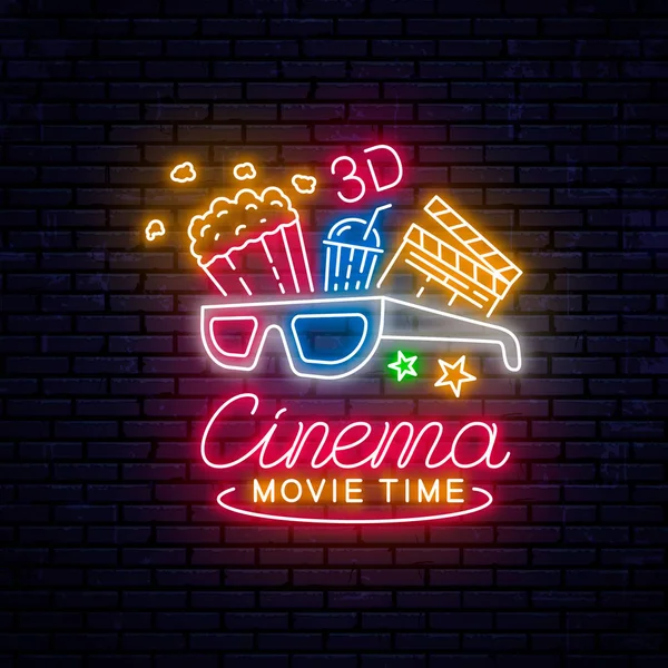 Sinal de néon brilhante para o cinema —  Vetores de Stock