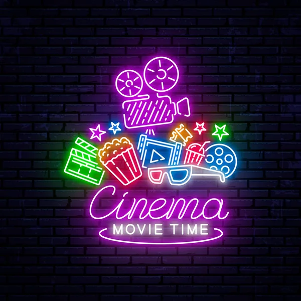 Bright neon sign for the cinema — Stock Vector