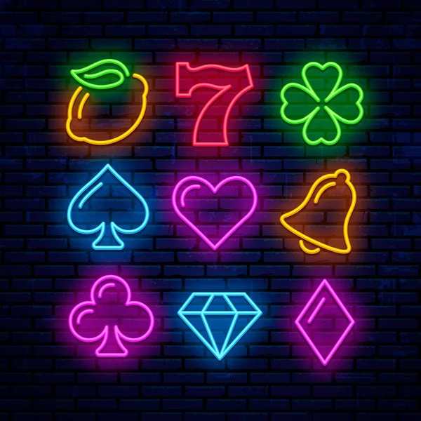 Εικόνες νέον παιχνίδι για το καζίνο — Διανυσματικό Αρχείο