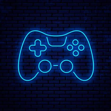 Joystick simgesi. Neon işareti tasarımı.