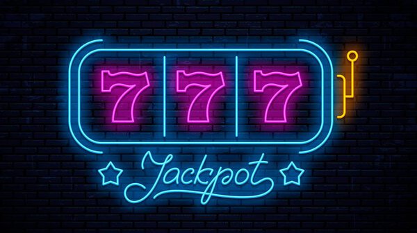 Neon gaming slot machine 777