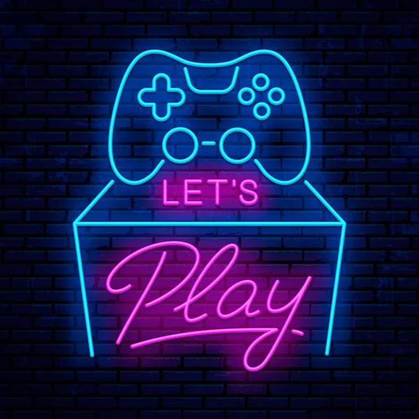 Let's play. Neon sign design — Stock Vector