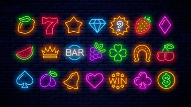 Casinolar için neon oyun simgeleri Vektör seti