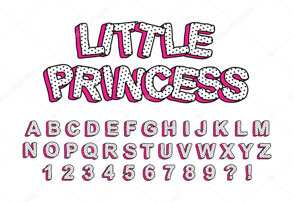 3D cute kids letters with pink shadow.
