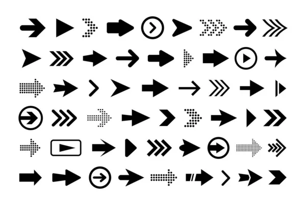 Flèches grand ensemble d'icônes plates noires . — Image vectorielle