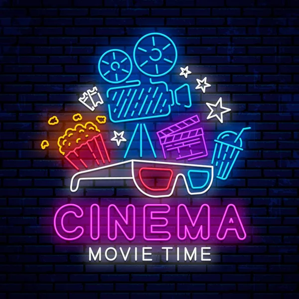 Cinéma lumineux néon signe . — Image vectorielle