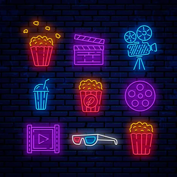 Cinema, bright neon signs. — Stock Vector