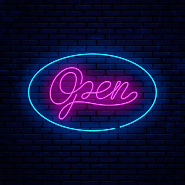 Open, heldere neon teken. — Stockvector