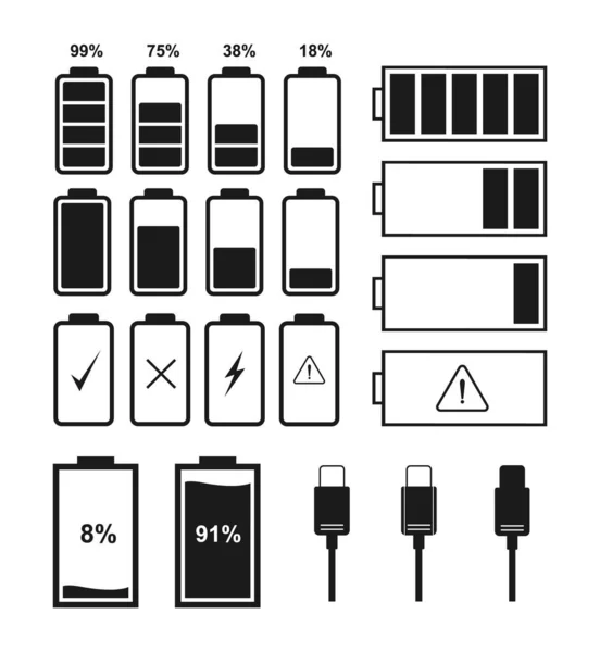 Set of battery level indicator icons. — Stock Vector