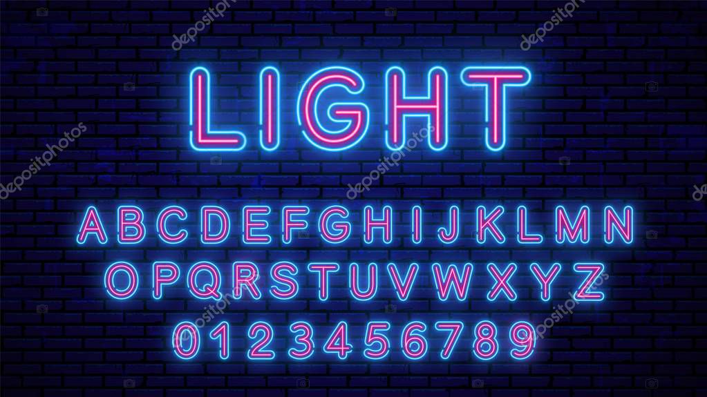 Bright neon letters for the design of ad, banners, signboard and more. Vector neon alphabet, font design for signboard.