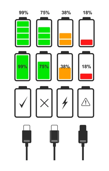 Set of battery level indicator icons. — Stock Vector