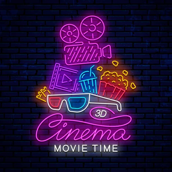 Cinema neon ready sign. — Stock Vector