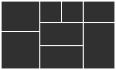 Şablonlar kolaj sekiz çerçeve fotoğraf parçaları, resim veya çizim. Vektör posteri modeli. Sekiz fotoğraf. Pano ve markalaşma sunumu.