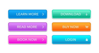 Çok renkli dikdörtgen şeklindeki web düğmesi. Web sitesi için vektör konsepti. Web, arayüz, uygulamalar ve oyunlarda kullanılacak düğme modu.