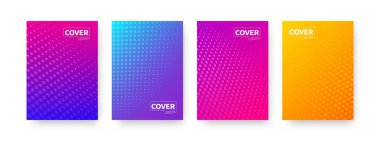 Moda tasarımı kapsar. Parlak renkli vektör geçmişleri. Web ve yazıcıda kullanmak için modern soyut kapak şablonu seti. 