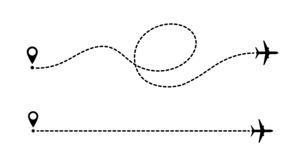 Trajectoire Aéronef Lignes Pointillées Isolées Sur Fond Blanc Tourisme Voyages — Image vectorielle