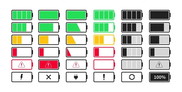 Vektor Batterieladeanzeige Symbole Sammlung Batterie Energiesymbol Für Ladezustand Festlegen — Stockvektor