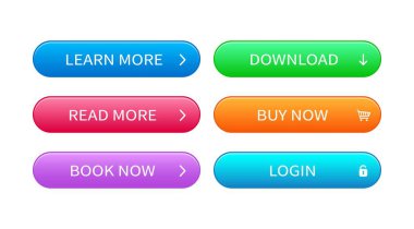 Soyut modern arayüz düğmeleri seti. Web tasarımı, ui, oyun, uygulama kavramı ve yazılım için farklı renkteki vektör düğmelerinin şablonunu hazırla.