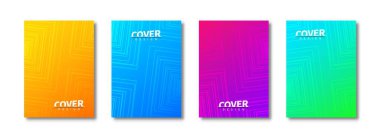 Moda kaplama şablonları ayarlandı. Geometrik kare desenler. Soyut poster, el ilanı, afiş, arka plan. Yazdırma için yaratıcı kapak şablonları tasarımı.