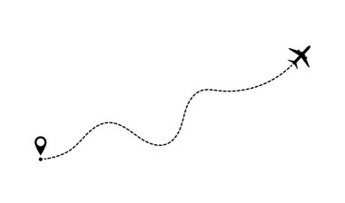 Uçak hattı rotası. Uçak rotası noktalı çizgiler. Turizm ve seyahat. Uçakla turist rotası. Parça gezgini noktalı çizgiler.