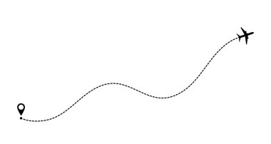 Uçak hattı rotası. Turizm ve seyahat. Uçakla turist rotası. Parça gezgini noktalı çizgiler.