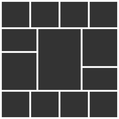 Fotoğraf kolajı şablonu. Boş on üç parça fotoğraf çerçevesi. Resim montajı için vektör kolajı.